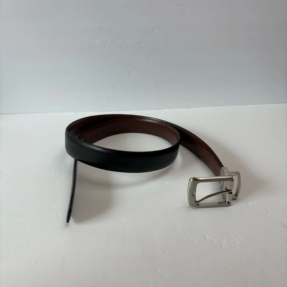 Black Leather Belt with Silver Buckle 40/100 46”